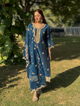 Jasnoor Anand in  Gul- Blue Embroidered Chanderi Suit Set