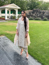 Jasnoor Anand in Hazel Beige Chanderi Suit Set