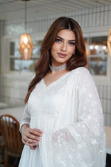 Nikita Dhongdi in Aseem Ivory White Embroidered Anarkali Gown Set