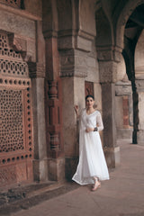 Shreya Lakhani in Aseem Ivory White Embroidered Anarkali Gown Set