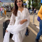 Rhea Chakraborty in Motiya - Egg White Chanderi Embroidered Suit Set.