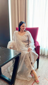 Anu Rao in Silver Grey Chanderi Suit Set