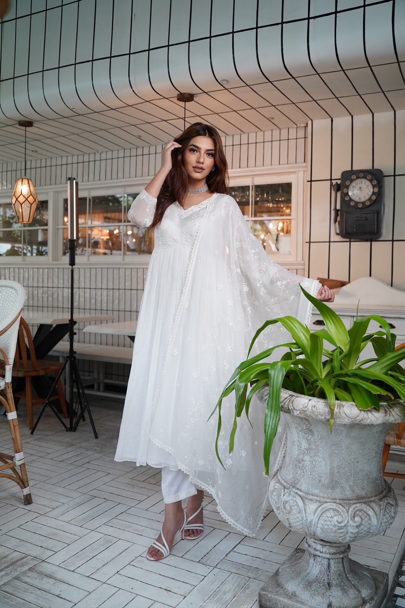 Nikita Dhongdi in Aseem Ivory White Embroidered Anarkali Gown Set