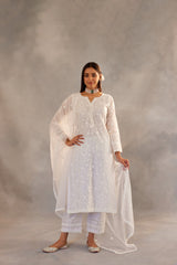 Mehak Bakshi in Motiya - Egg White Chanderi Embroidered Suit Set.