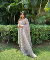 Heena Sachdeva in in Hazel Beige Chanderi Suit Set