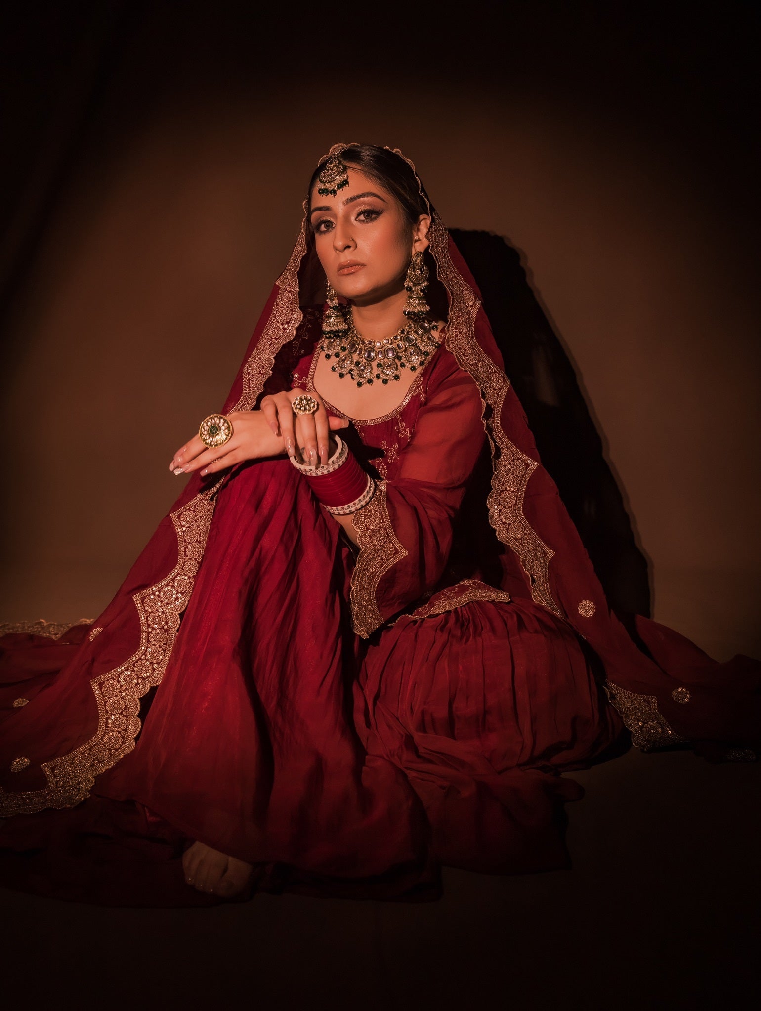 Srishti Takkar in Sunehri Maroon Sharara Set