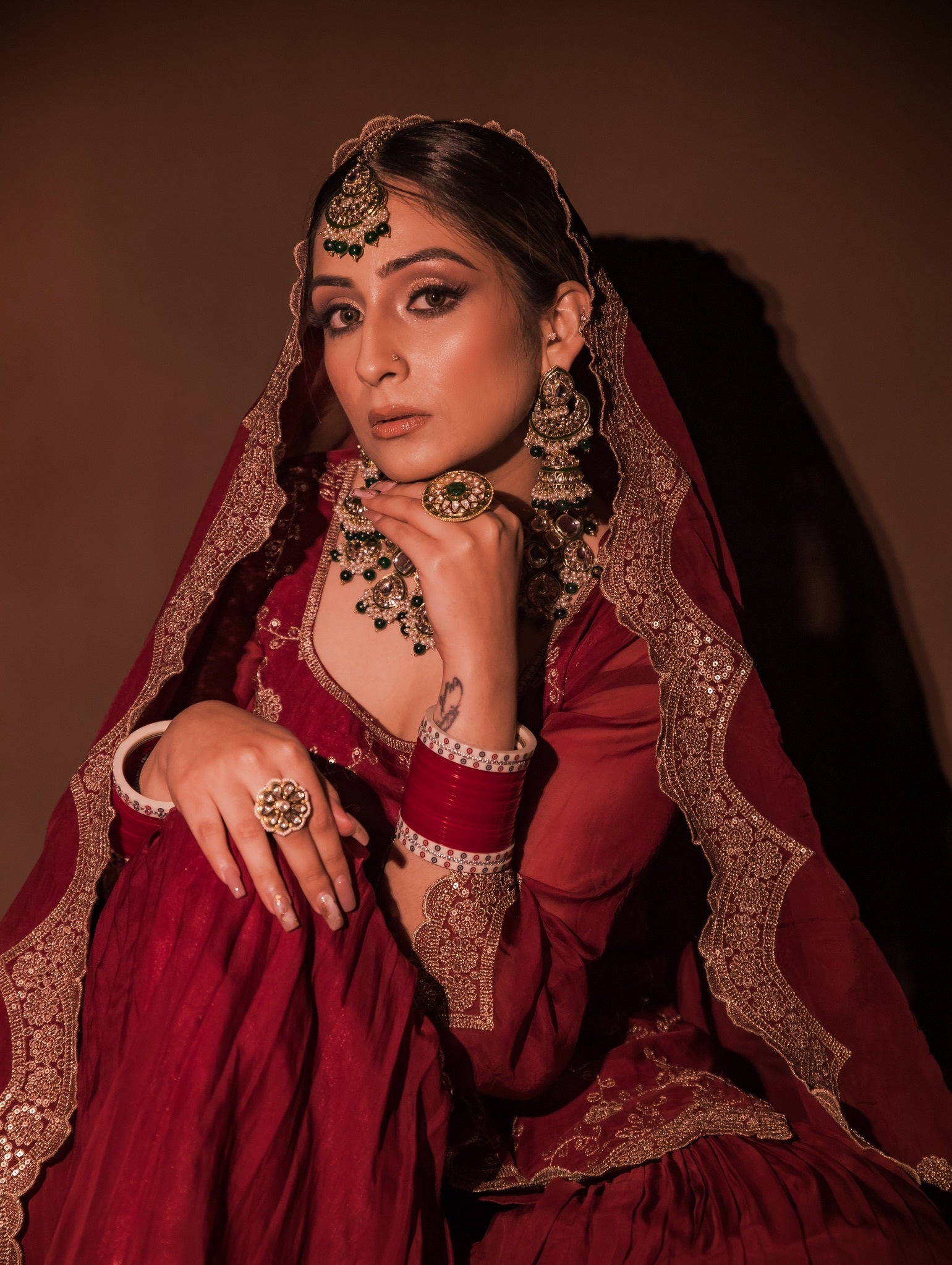 Srishti Takkar in Sunehri Maroon Sharara Set