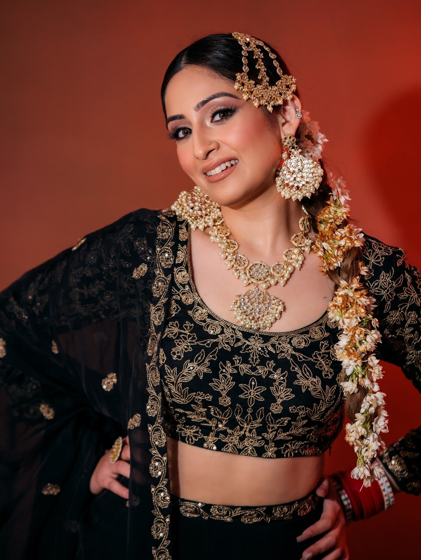 Srishti Takkar in Sunehri Black Lehenga Set