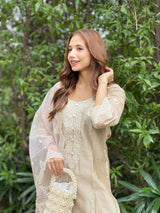 Ria Malhotra in Hazel Beige Chanderi Suit Set