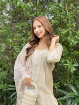 Ria Malhotra in Hazel Beige Chanderi Suit Set