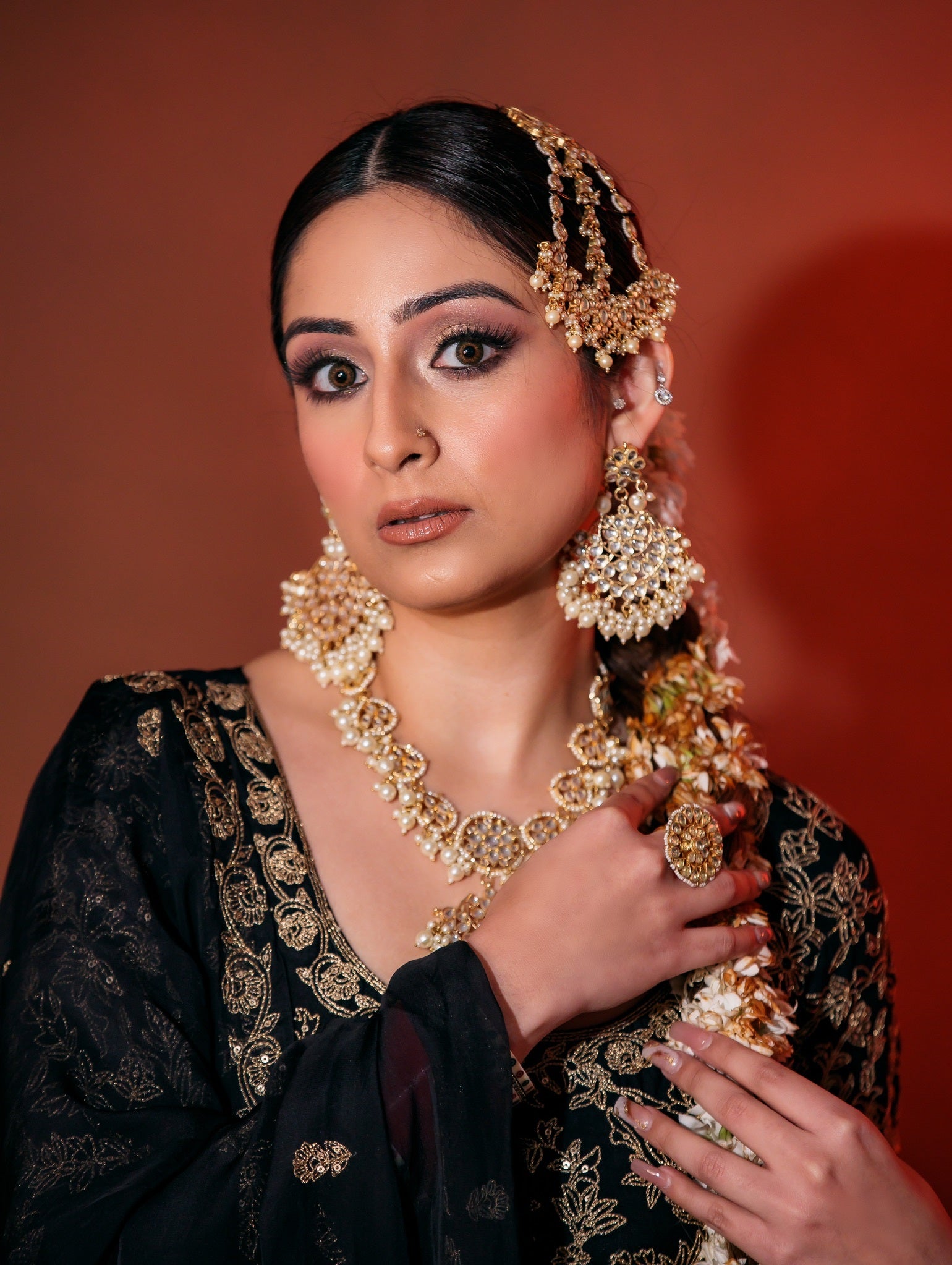 Srishti Takkar in Sunehri Black Lehenga Set