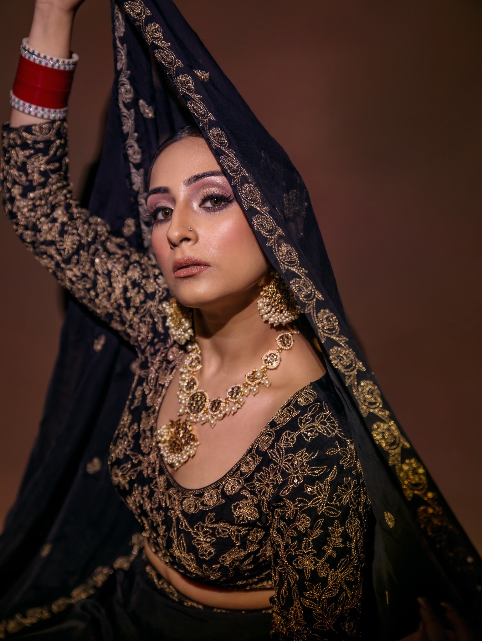 Srishti Takkar in Sunehri Black Lehenga Set