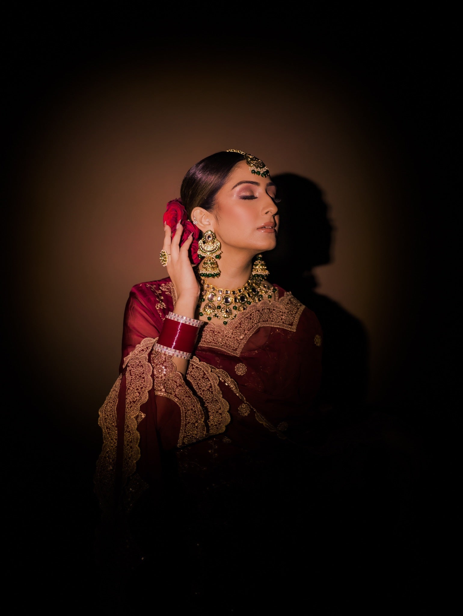 Srishti Takkar in Sunehri Maroon Sharara Set