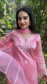Nandita Miglani Blossom Pink Chanderi Suit Set