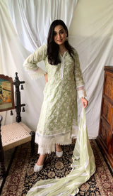 Abida Fatima in Floral Green Chanderi Suit Set