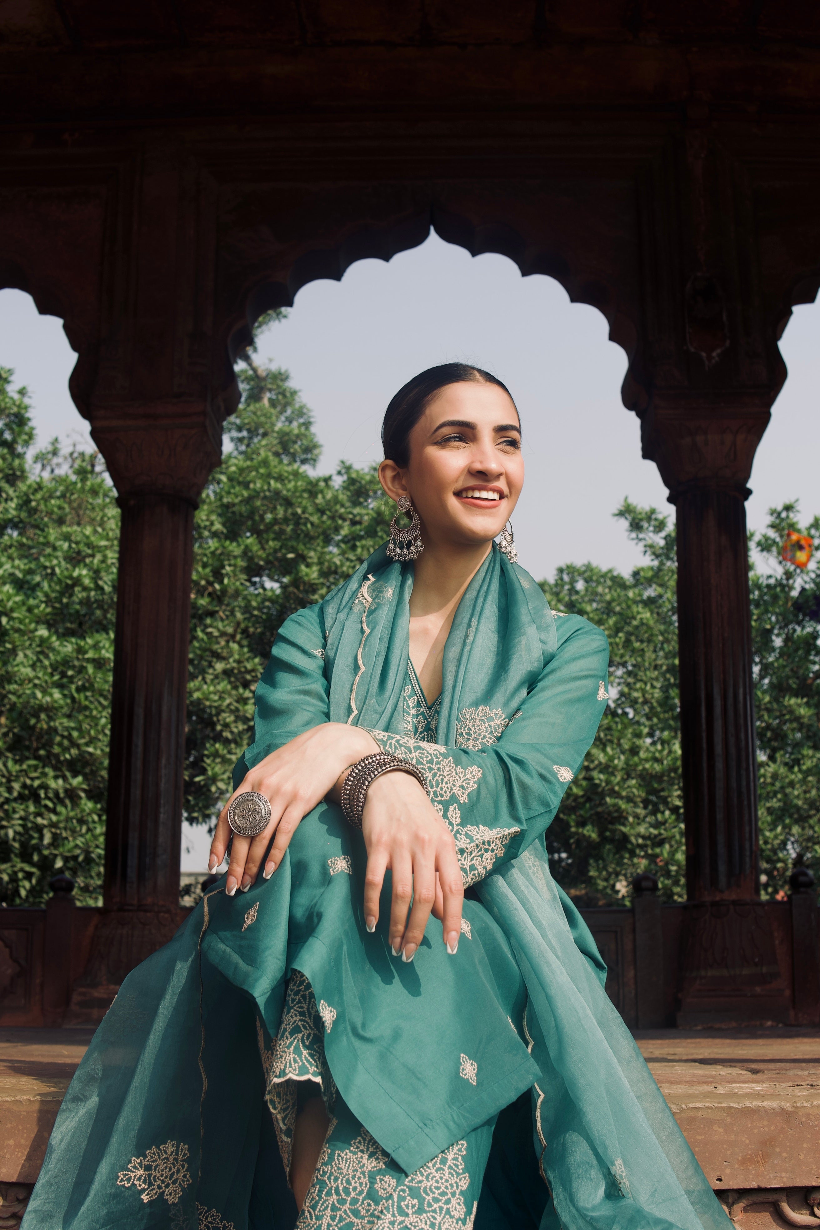 Dr. Taniya Bakshi in Pine Green Chanderi Silk Suit Set