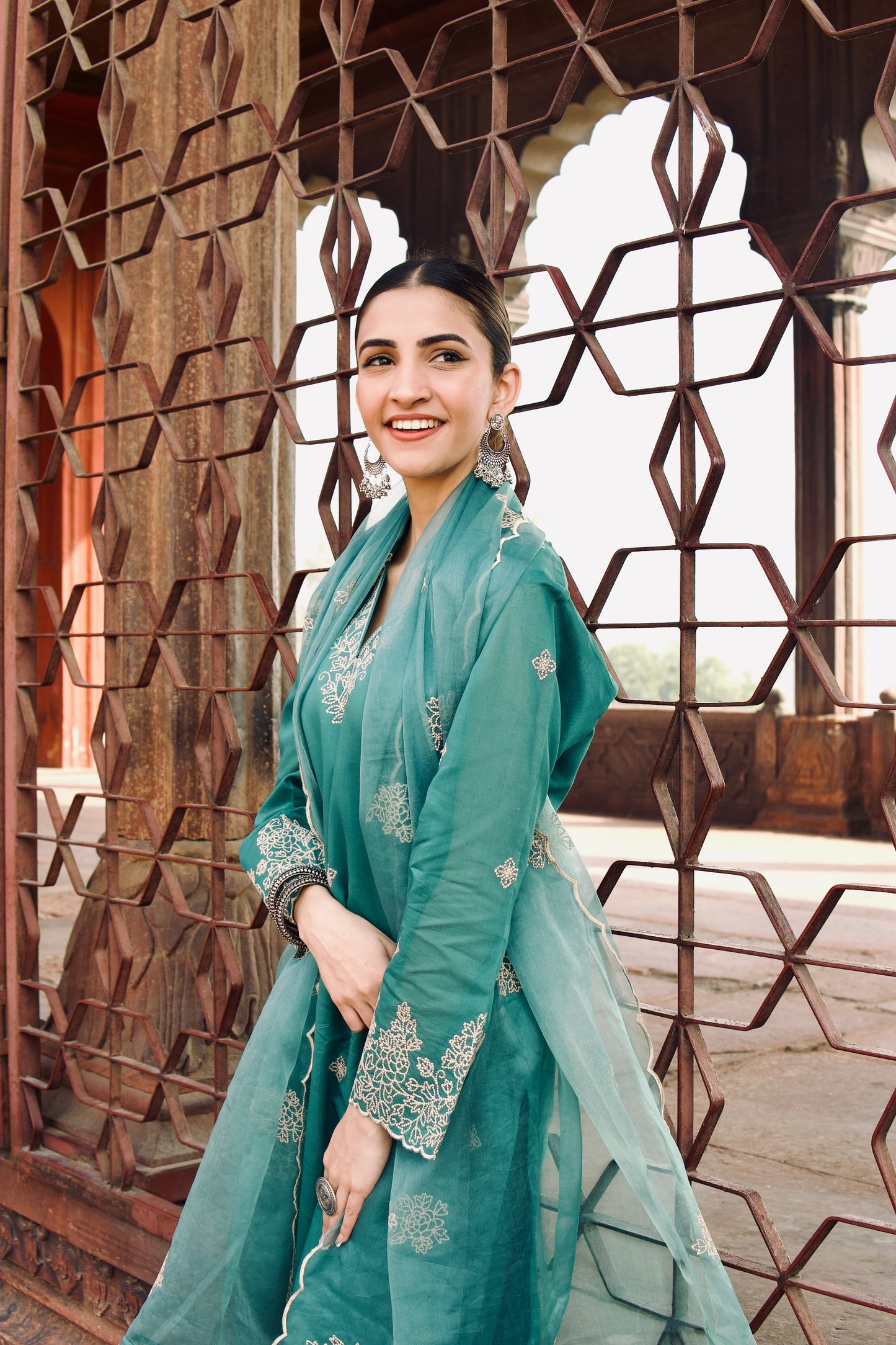Shreya Lakhani in Pine Green Chanderi Silk Suit Set