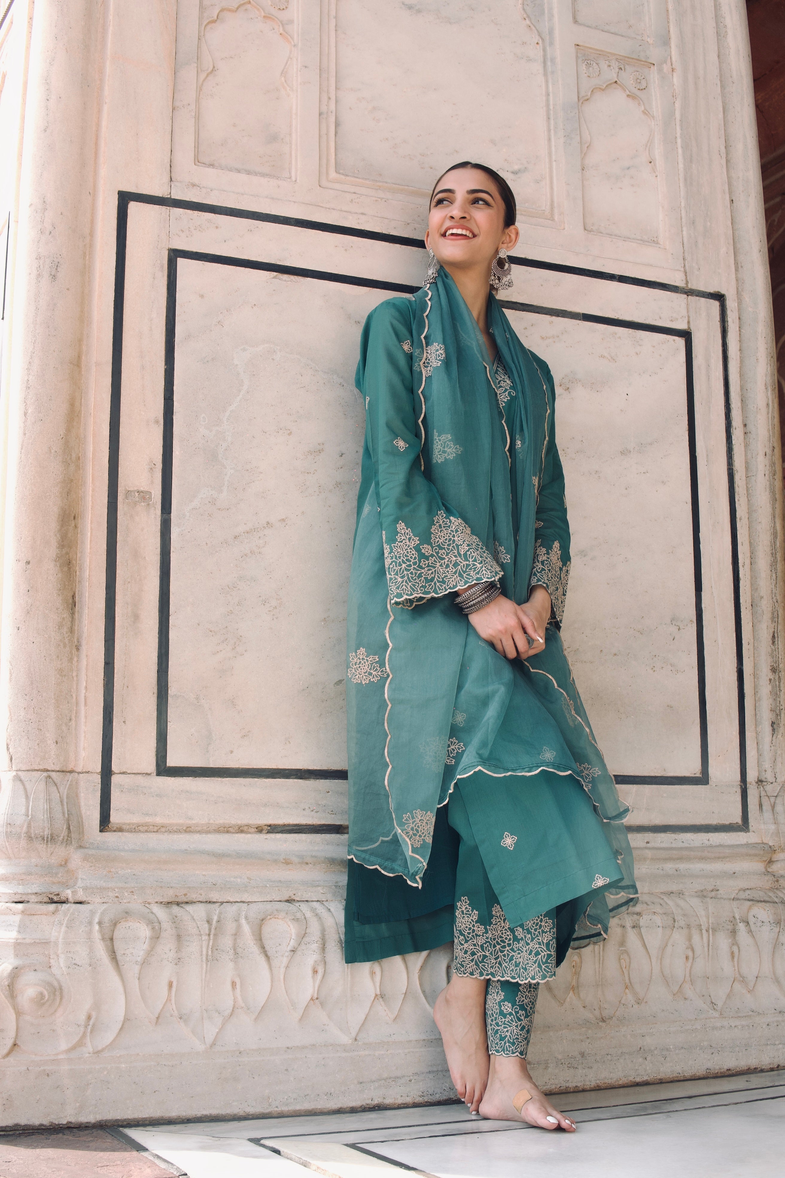Dr. Taniya Bakshi in Pine Green Chanderi Silk Suit Set