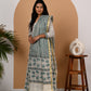 Teal and Off White Cotton Anarkali Set