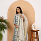 Teal and Off White Cotton A-Line Set