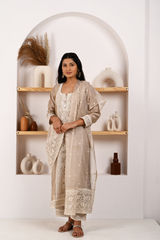 Hazel Beige Chanderi Suit Set