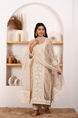 Hazel Beige Chanderi Suit Set