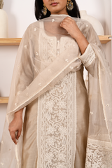 Hazel Beige Chanderi Suit Set