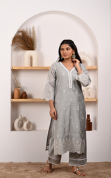 Silver Grey Chanderi Suit Set
