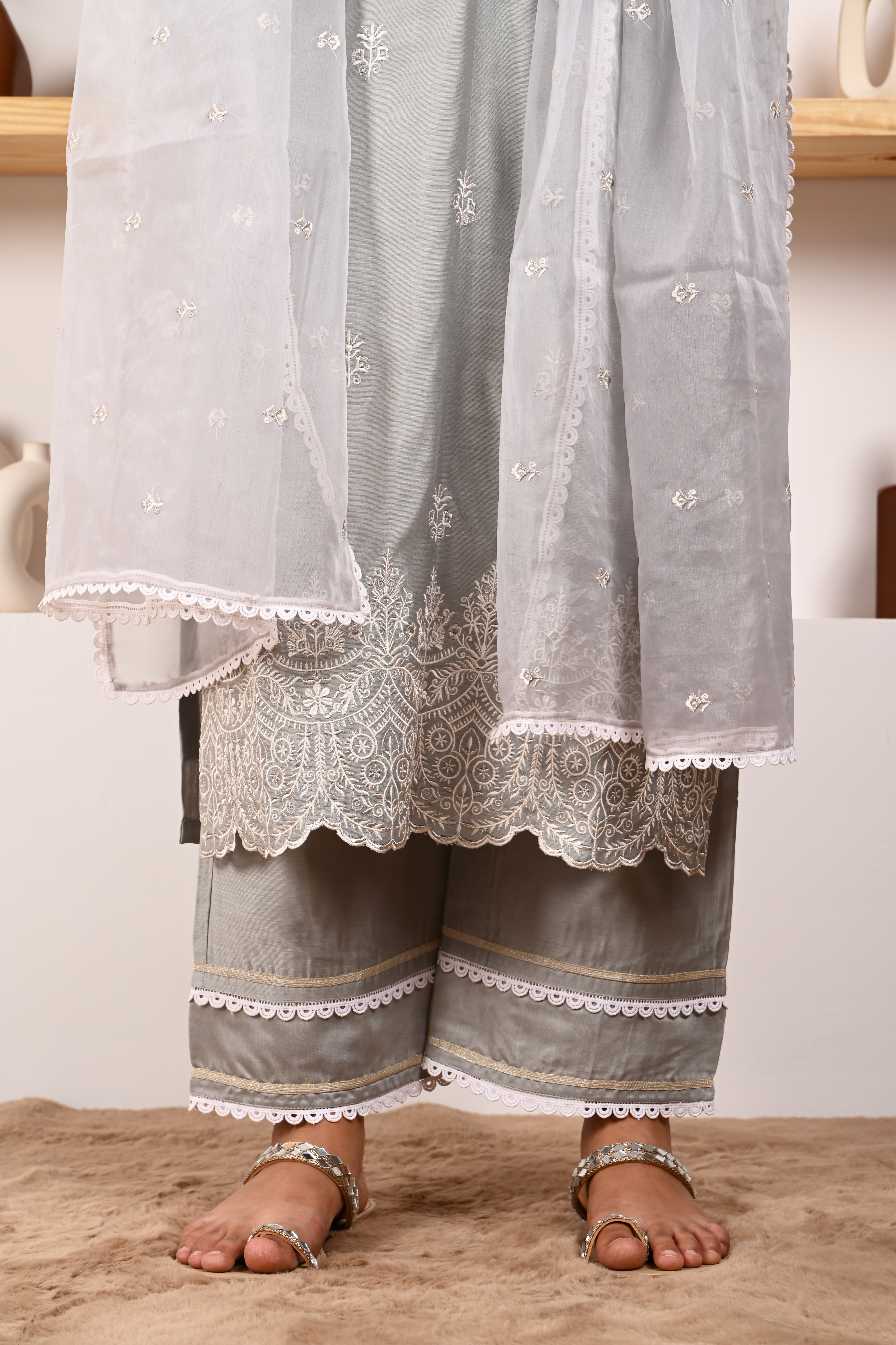 Silver Grey Chanderi Suit Set