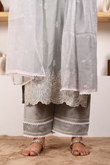 Silver Grey Chanderi Suit Set