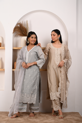 Hazel Beige Chanderi Suit Set