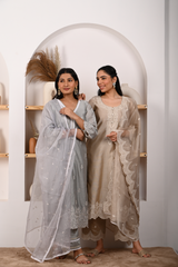 Silver Grey Chanderi Suit Set