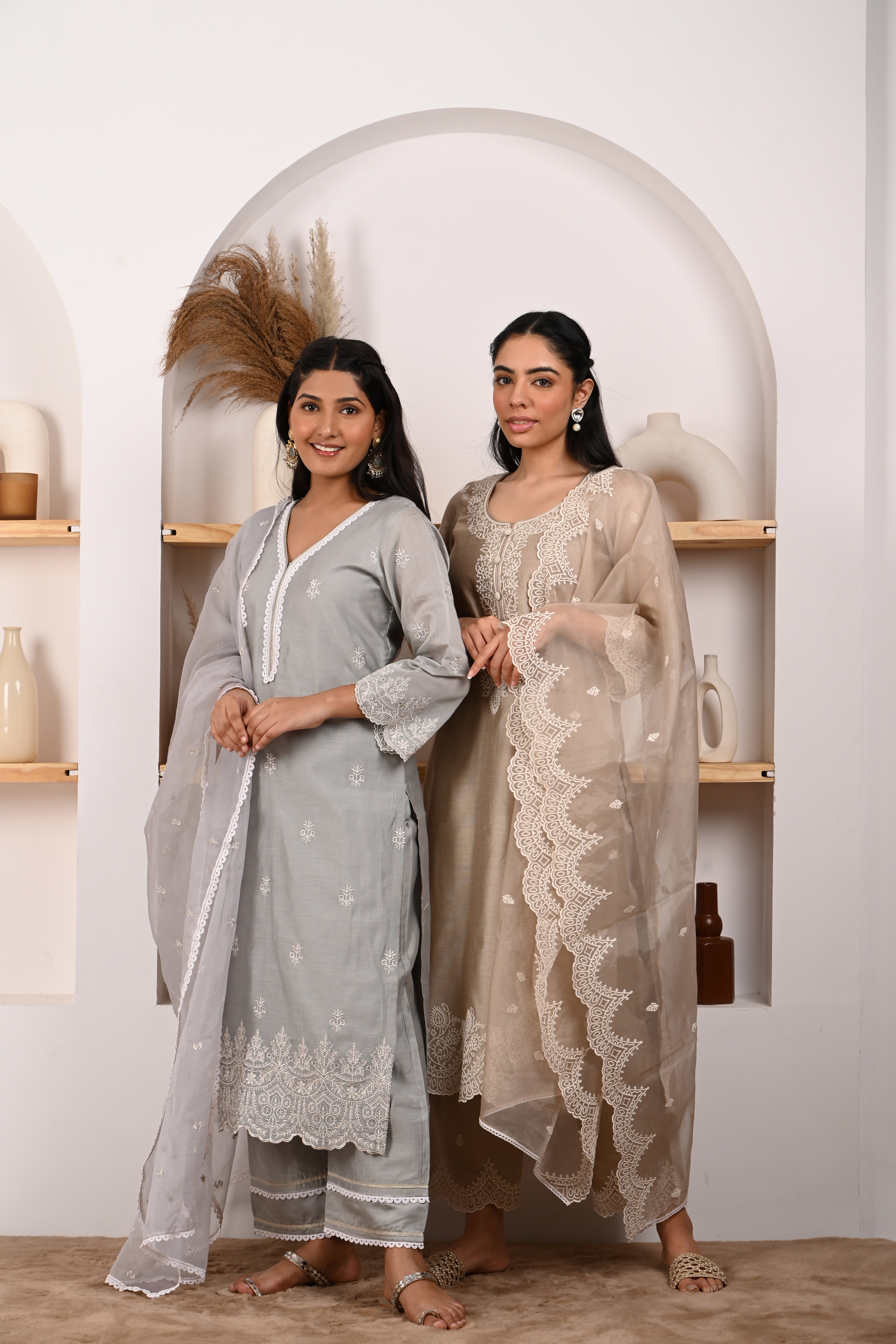 Silver Grey Chanderi Suit Set