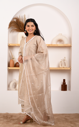Hazel Beige Chanderi Suit Set