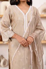 Hazel Beige Chanderi Suit Set