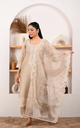 Hazel Beige Chanderi Suit Set