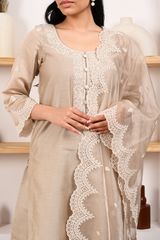 Hazel Beige Chanderi Suit Set