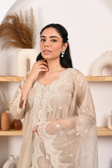 Hazel Beige Chanderi Suit Set