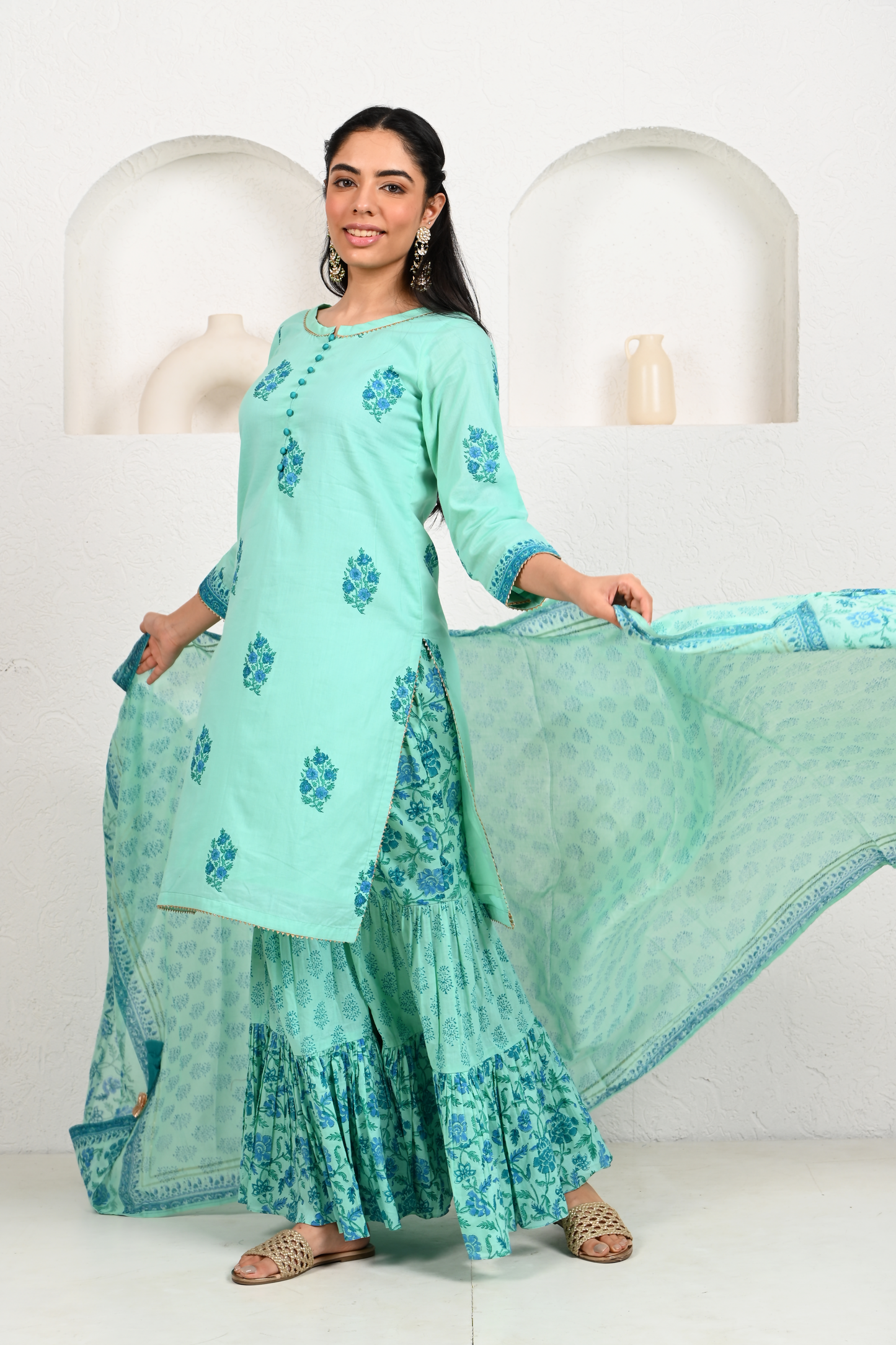 Turquoise Blue Cotton Garara Set