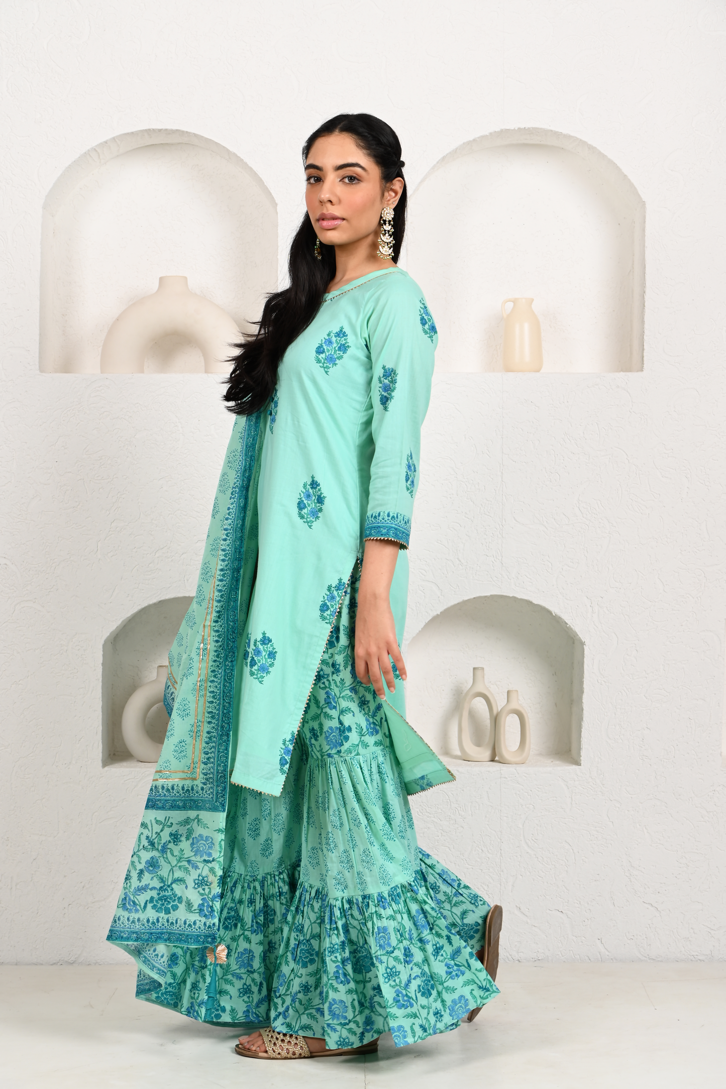 Turquoise Blue Cotton Garara Set