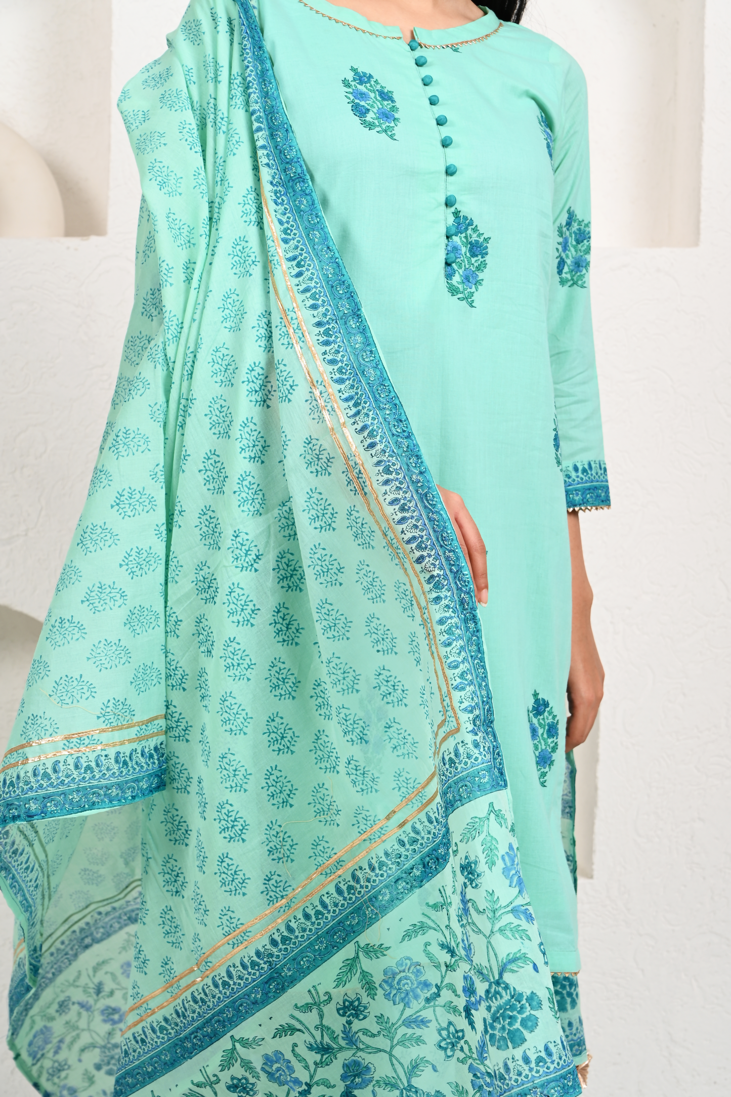 Turquoise Blue Cotton Garara Set