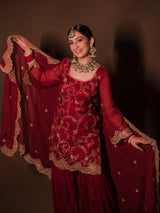 Srishti Takkar in Sunehri Maroon Sharara Set
