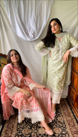 Abida Fatima in Floral Green Chanderi Suit Set