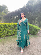 Sheenam Rajta in Sunehri Green Angrakha Anarkali Set