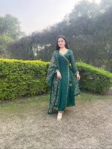 Sheenam Rajta in Sunehri Green Angrakha Anarkali Set