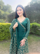 Sheenam Rajta in Sunehri Green Angrakha Anarkali Set