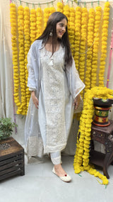 Ira Sharma in Silver Grey Chanderi Suit Set