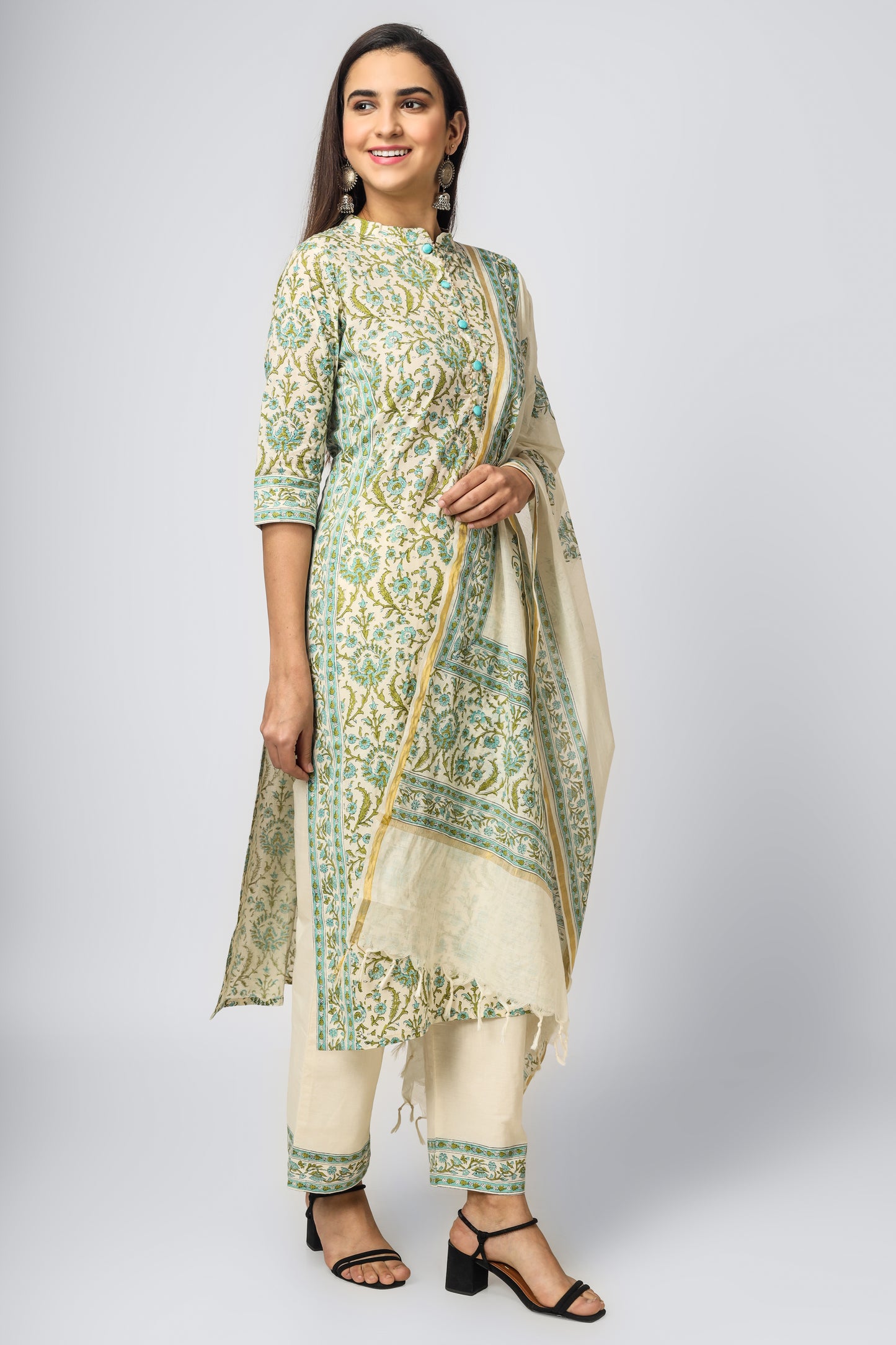 Floral Green Cotton Suit Set