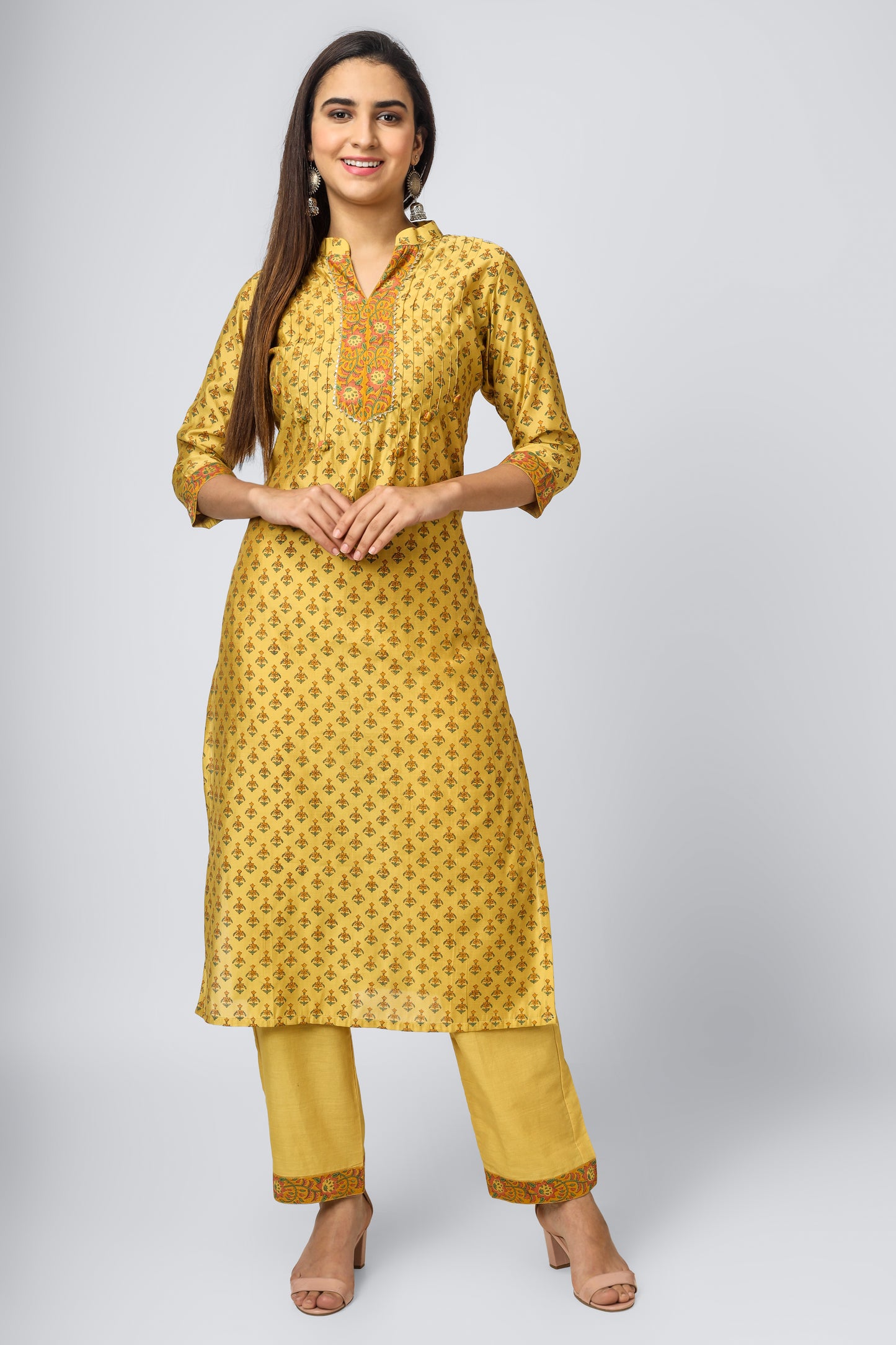 Gold Yellow Silk Chanderi Kurti Set