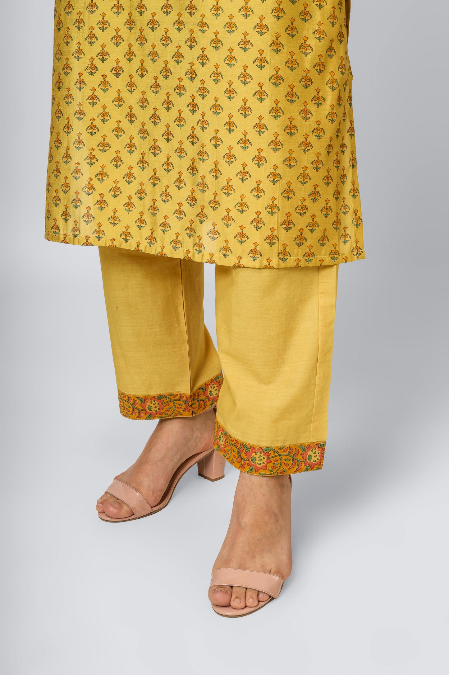 Gold Yellow Silk Chanderi Kurti Set